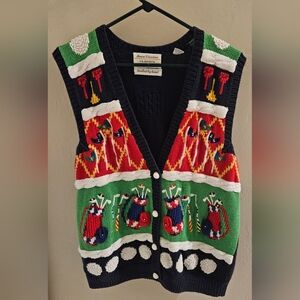 VTG 1990s MARISA CHRISTINA Golf-Theme Hand Knitted Sweater Vest XL